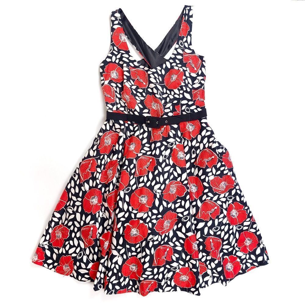 City Chic Power Poppy Dress Pin Up Fit And Flare Belted Womens Plus Size 16 Red